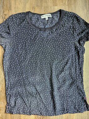 Polka dot 100% silk navy and white Uniqlo short sleeve blouse size XS